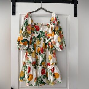NWT Cara Cara Sip Sip Dress White Citrus Size S